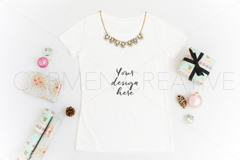Christmas White T-Shirt Mockup in Product Mockups - product preview 8