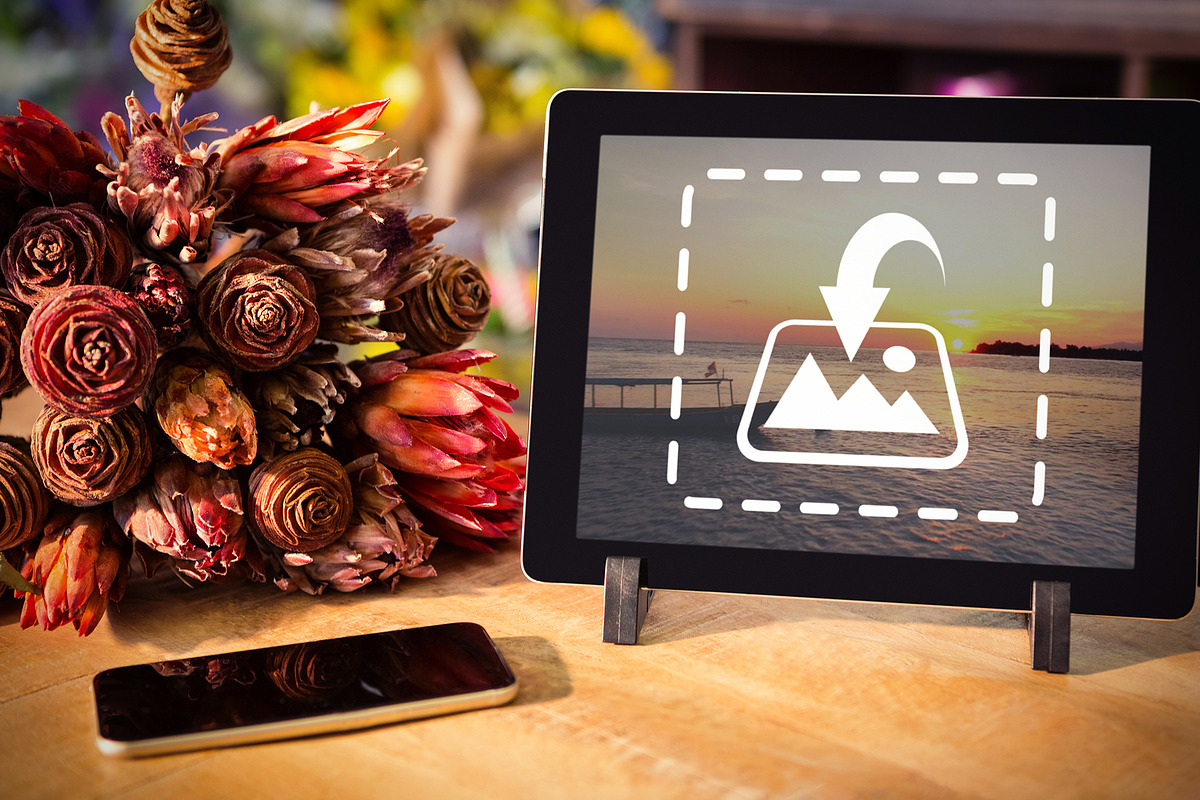 Digital tablet near bouquet in Templates - product preview 8