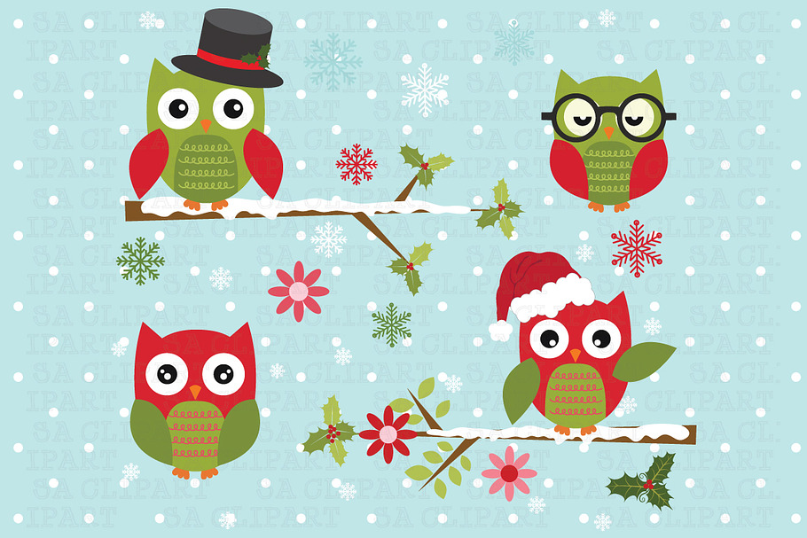 Christmas Owl ClipArt in Illustrations - product preview 8
