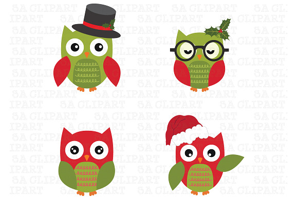 Christmas Owl ClipArt in Illustrations - product preview 2
