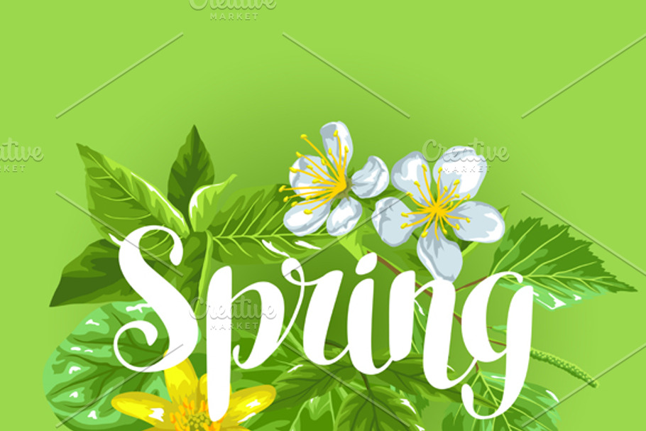 Card with spring green leaves. in Postcard Templates - product preview 8