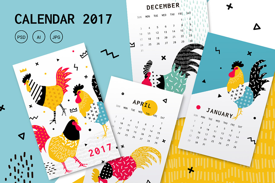 Calendar template for 2017 rooster