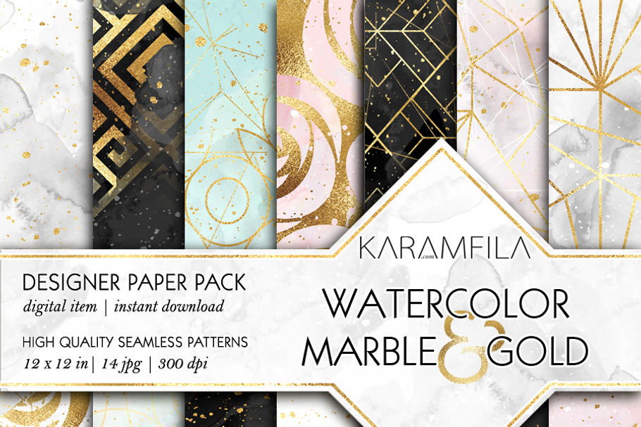Watercolor Marble & Gold Patterns