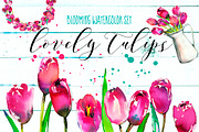 Pink Tulips Watercolor Floral Set