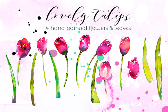 Pink Tulips Watercolor Floral Set in Illustrations - product preview 2