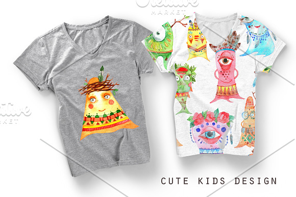 Watercolor boho monsters set. in Illustrations - product preview 2