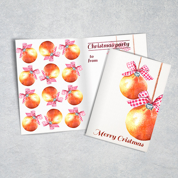 Christmas watercolor fruit set in Illustrations - product preview 1