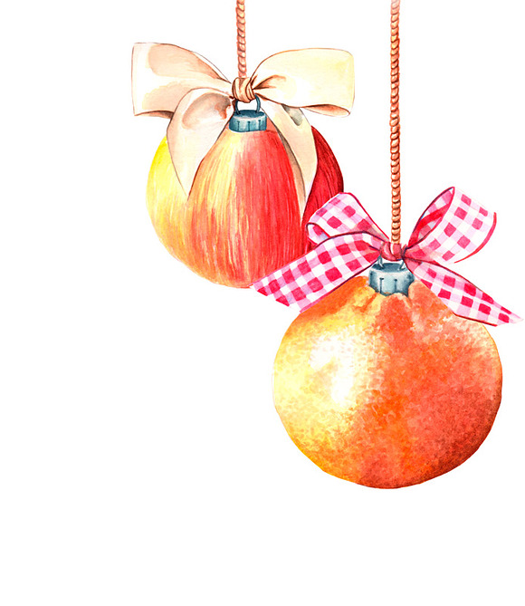 Christmas watercolor fruit set in Illustrations - product preview 4