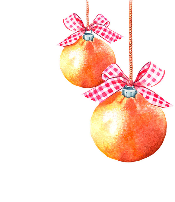 Christmas watercolor fruit set in Illustrations - product preview 6