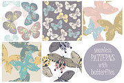 5 Seamless patterns with butterflies