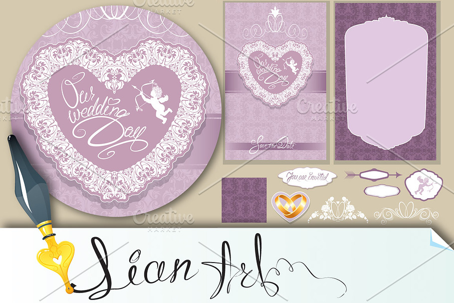 Set of Wedding invitation cards in Wedding Templates - product preview 8