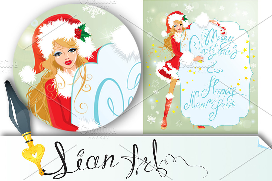 Blond xmas Girl wearing Santa Claus in Illustrations - product preview 8