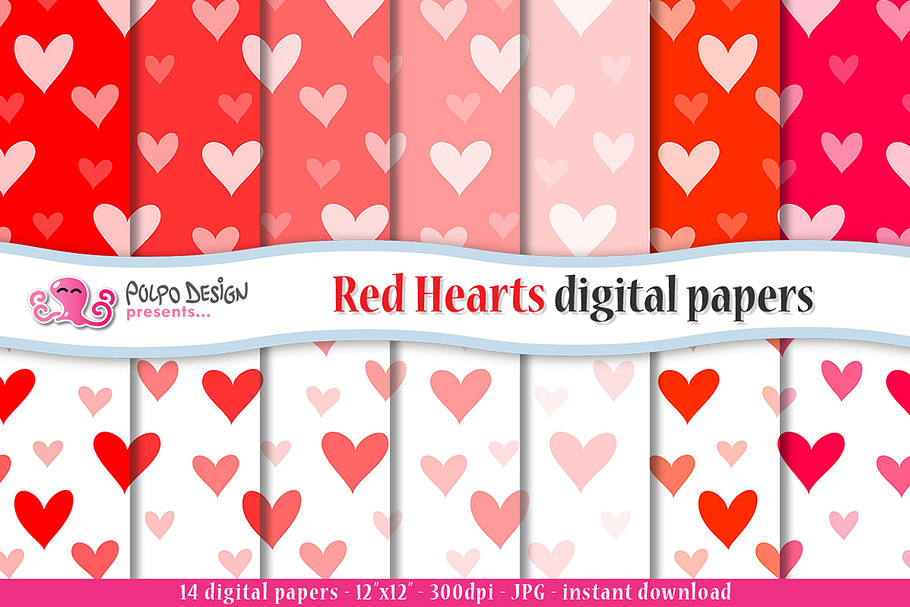 Red Hearts digital paper in Patterns - product preview 8