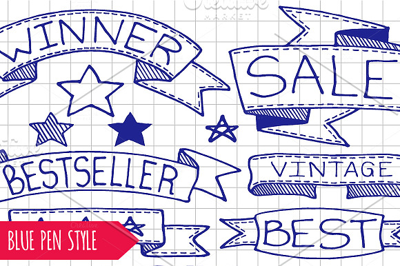 Doodle vintage banners & ribbons in Illustrations - product preview 1