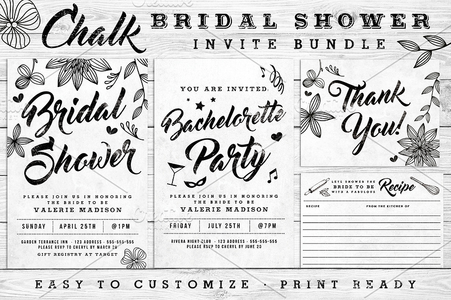 Chalk Bridal Shower Invite Bundle in Wedding Templates - product preview 8