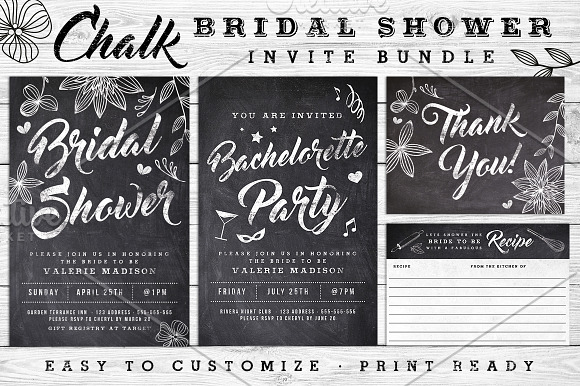 Chalk Bridal Shower Invite Bundle in Wedding Templates - product preview 1
