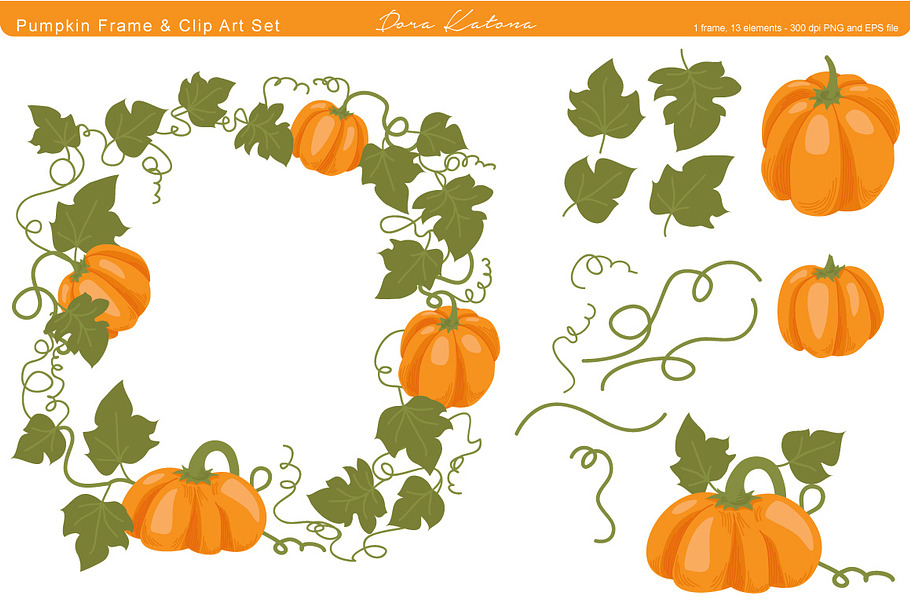 Pumpkin Frame and Clip Art in Illustrations - product preview 8