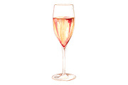 Watercolor champagne wine glass