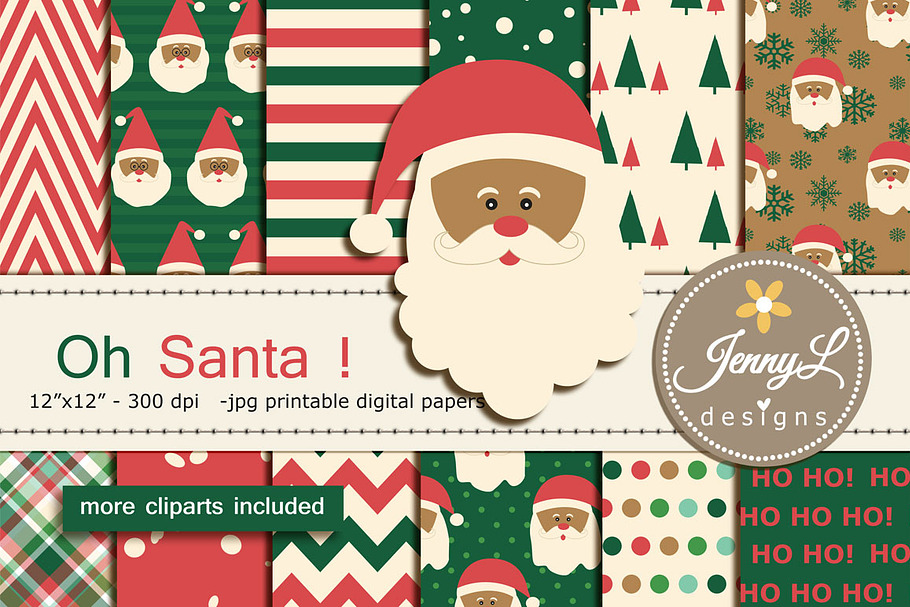 Santa Christmas Digital Papers 