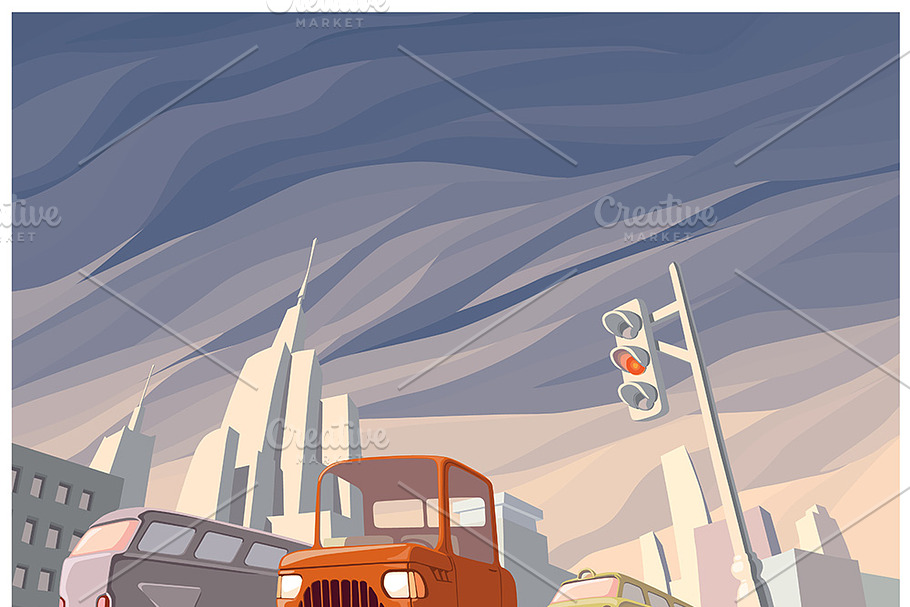 Orange Cartoon Retro Car in Illustrations - product preview 8