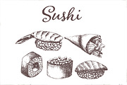 Hand drawn vector sushi