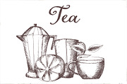 Hand drawn vector tea set