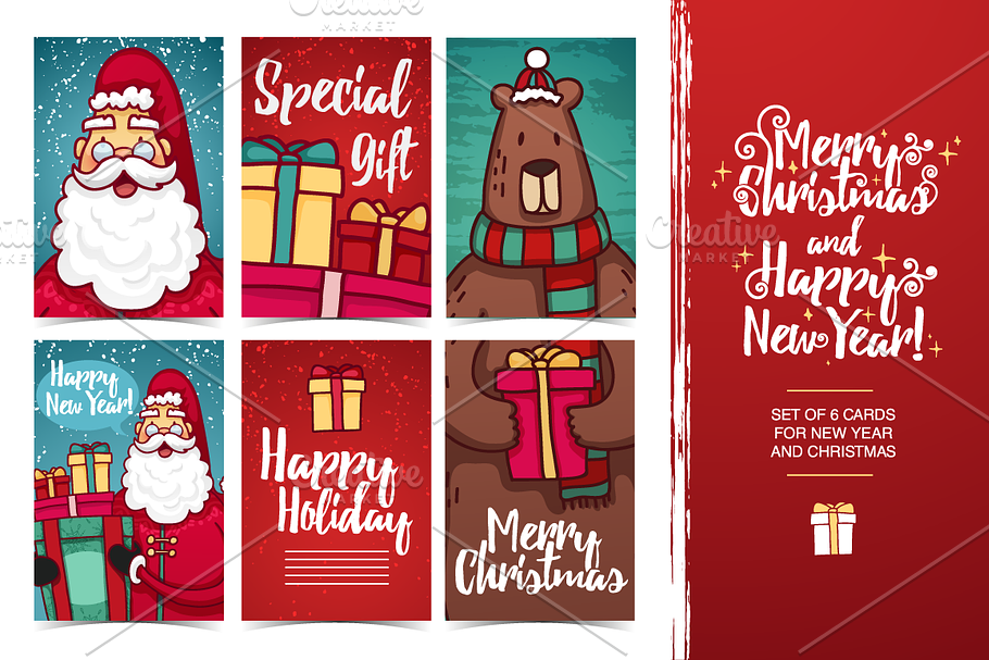Set Christmas and New Year card in Postcard Templates - product preview 8