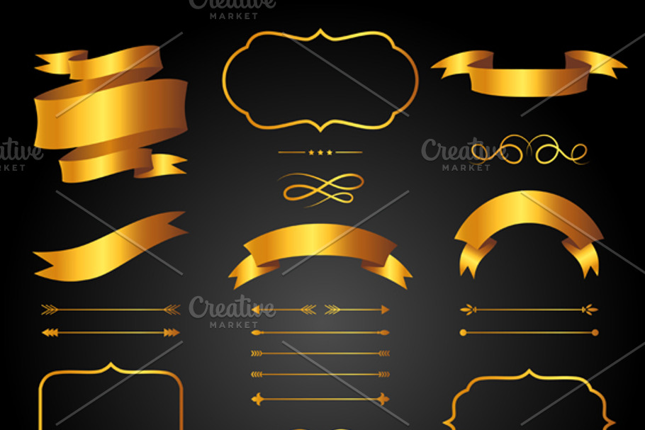 Set of golden arrows and ribbons. in Objects - product preview 8