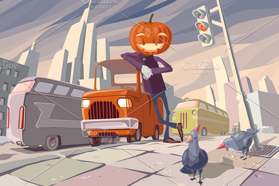 Jack O' Lantern and His Orange Car in Illustrations - product preview 8