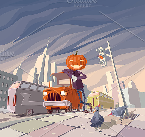 Jack O' Lantern and His Orange Car in Illustrations - product preview 1