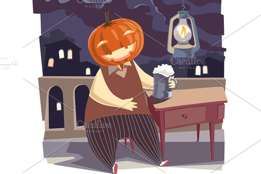 Jack O' Lantern with a Pint of Beer in Illustrations - product preview 8