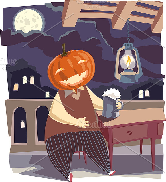 Jack O' Lantern with a Pint of Beer in Illustrations - product preview 1