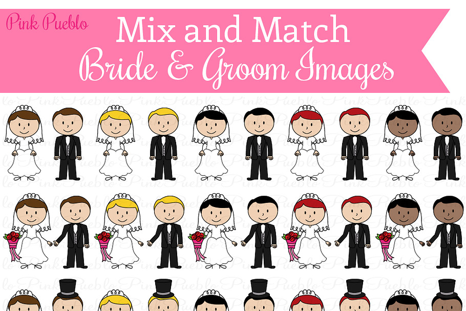 Mix & Match Bride & Groom Images in Illustrations - product preview 8