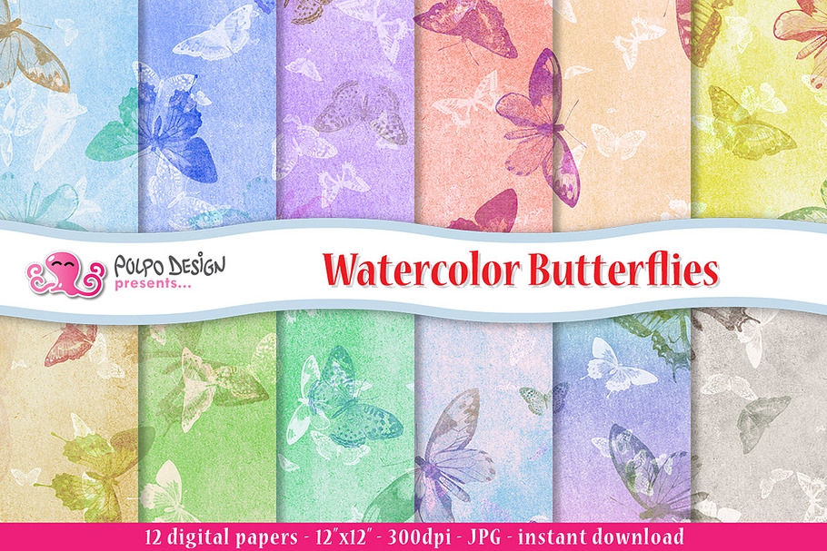 Watercolor Butterflies digital paper