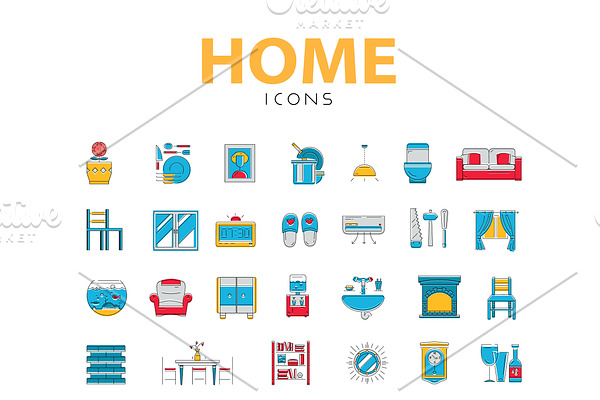 House related objects, vector icons