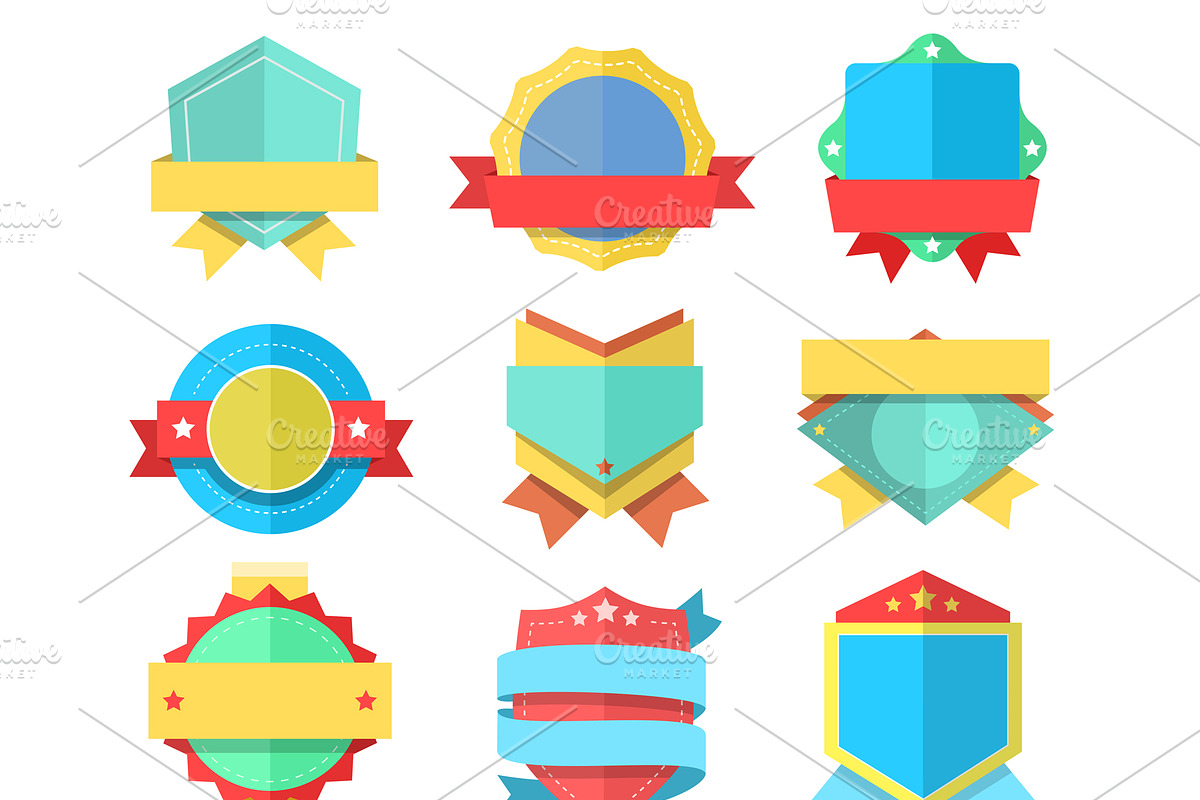 Flat style badge icons set in Objects - product preview 8