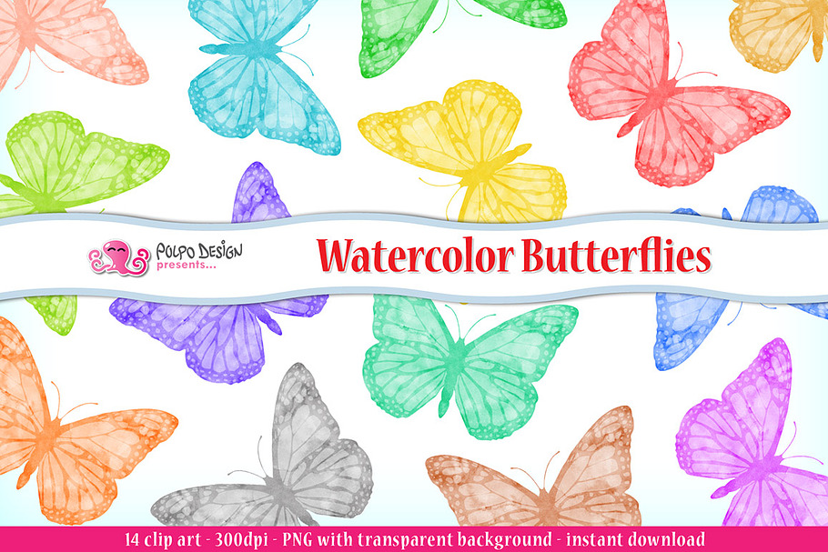 Watercolor Butterflies clip art in Objects - product preview 8
