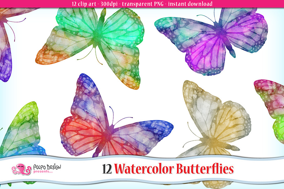 Watercolor Butterflies clipart in Objects - product preview 8