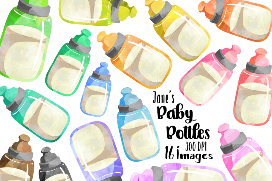 Watercolor Baby Bottles Clipart in Illustrations - product preview 8