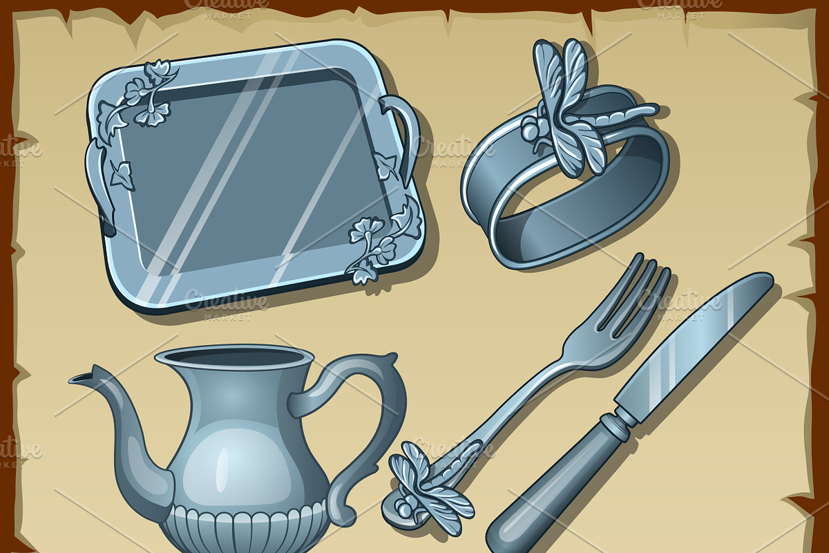 Classic silver dining tableware in Illustrations - product preview 8
