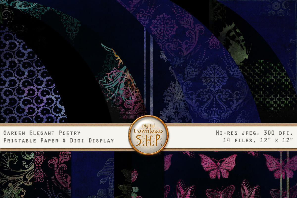 Blue Gradient Garden & Moth in Textures - product preview 8