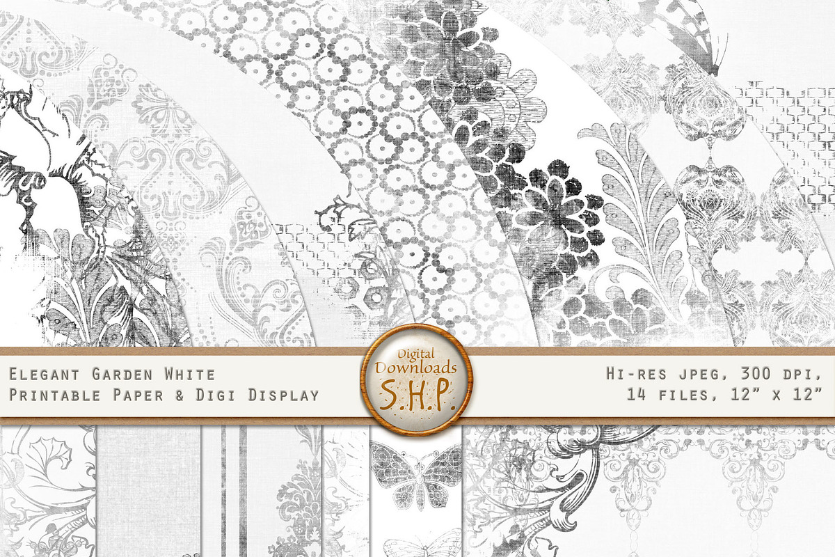 Elegant Grey on White Garden Paper in Patterns - product preview 8