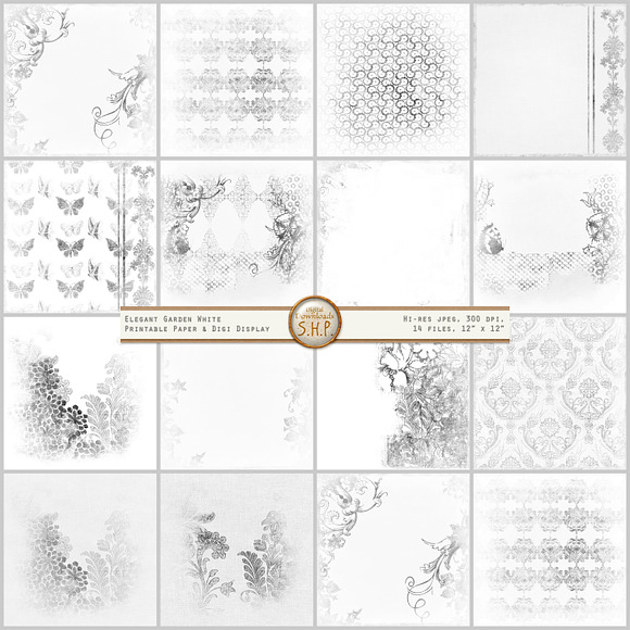 Elegant Grey on White Garden Paper in Patterns - product preview 3