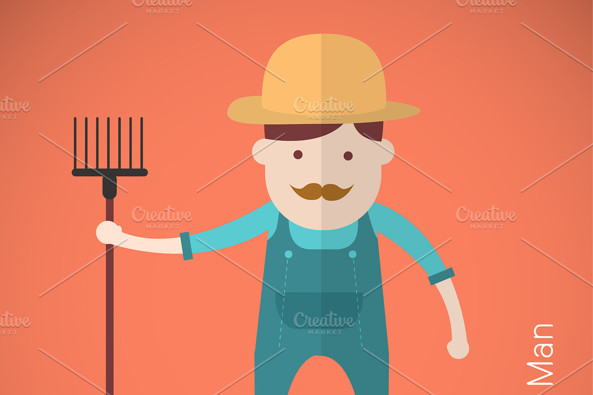 Farmer man with hay fork in Illustrations - product preview 8