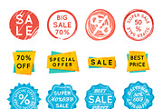 Discount retail stickers on white