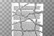 Torn paper pieces of text document