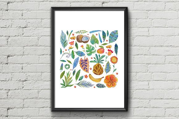 Tropical garden Watercolor set in Illustrations - product preview 2