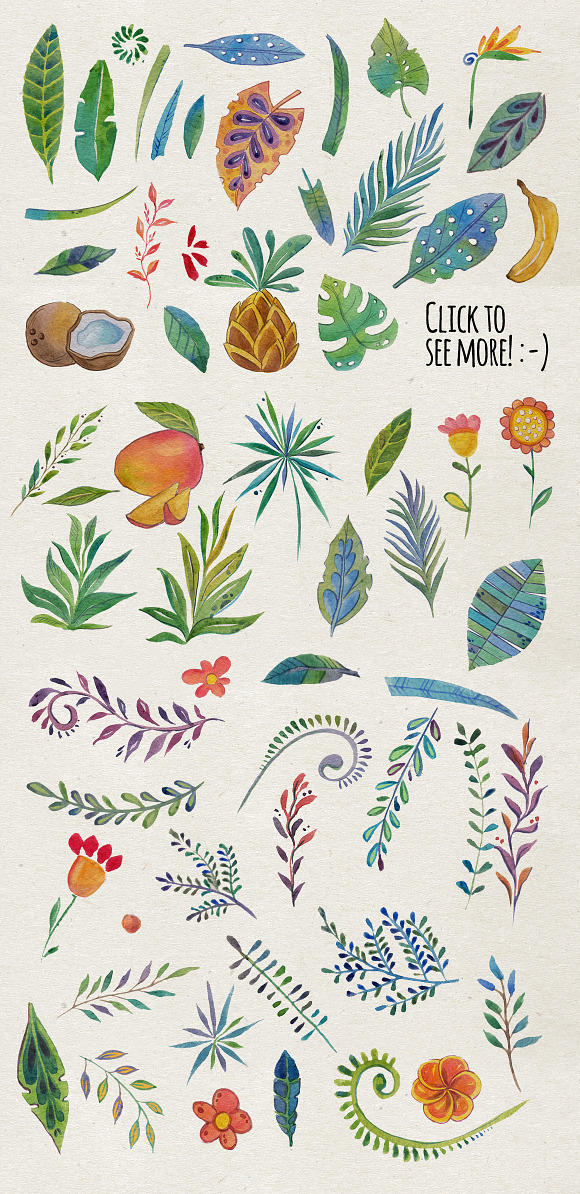 Tropical garden Watercolor set in Illustrations - product preview 3