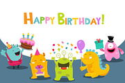 Cute Birthday Card With Monsters