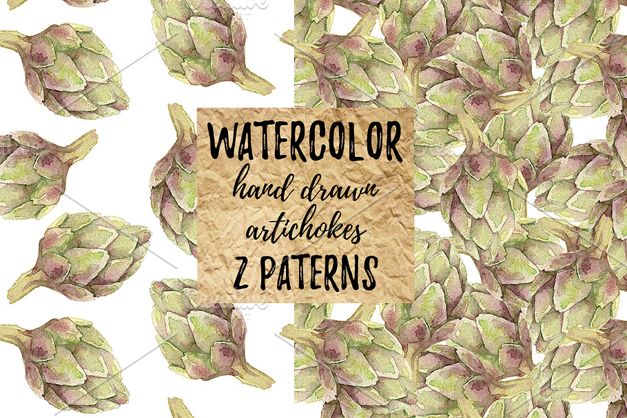 2 Watercolor artichoke patterns 
